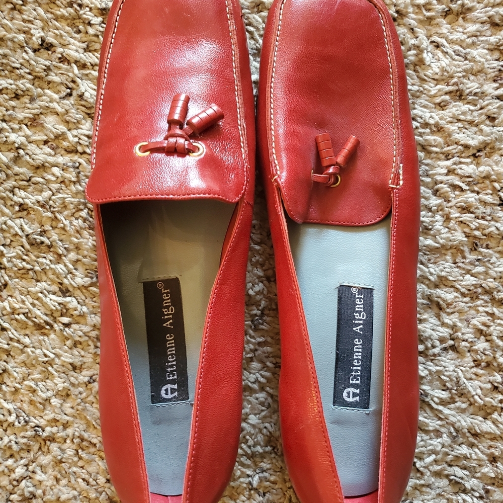 Red leather loafers